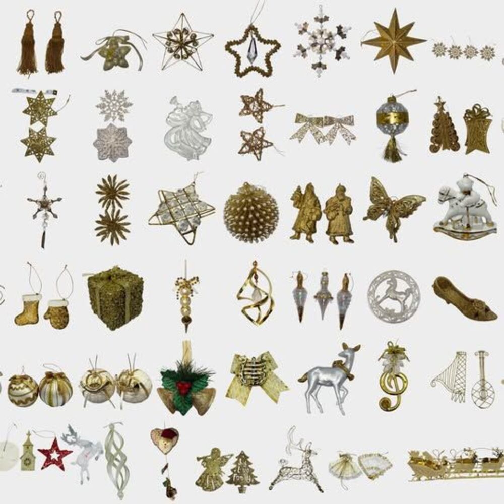 86 Vintage Gold and White Christmas Ornament Collection